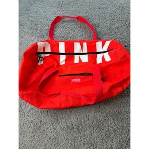 Victoria's Secret PINK Red canvas Duffel Bag Weekend Travel Gym Bag Logo